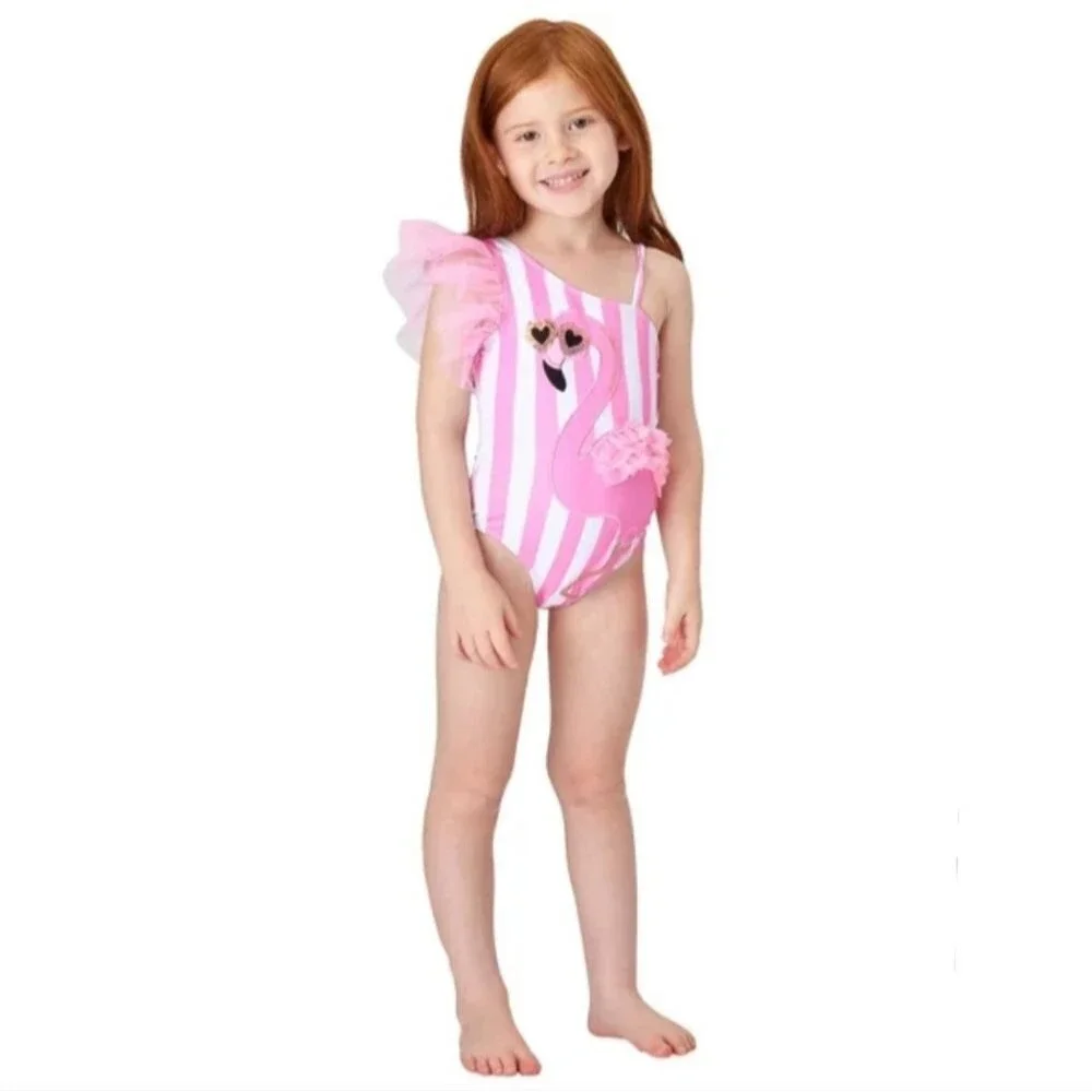 Flapdoodles 2T Pink Flamingo 2-piece Swim Set UPF Swimsuit + Coverup Dress NWT